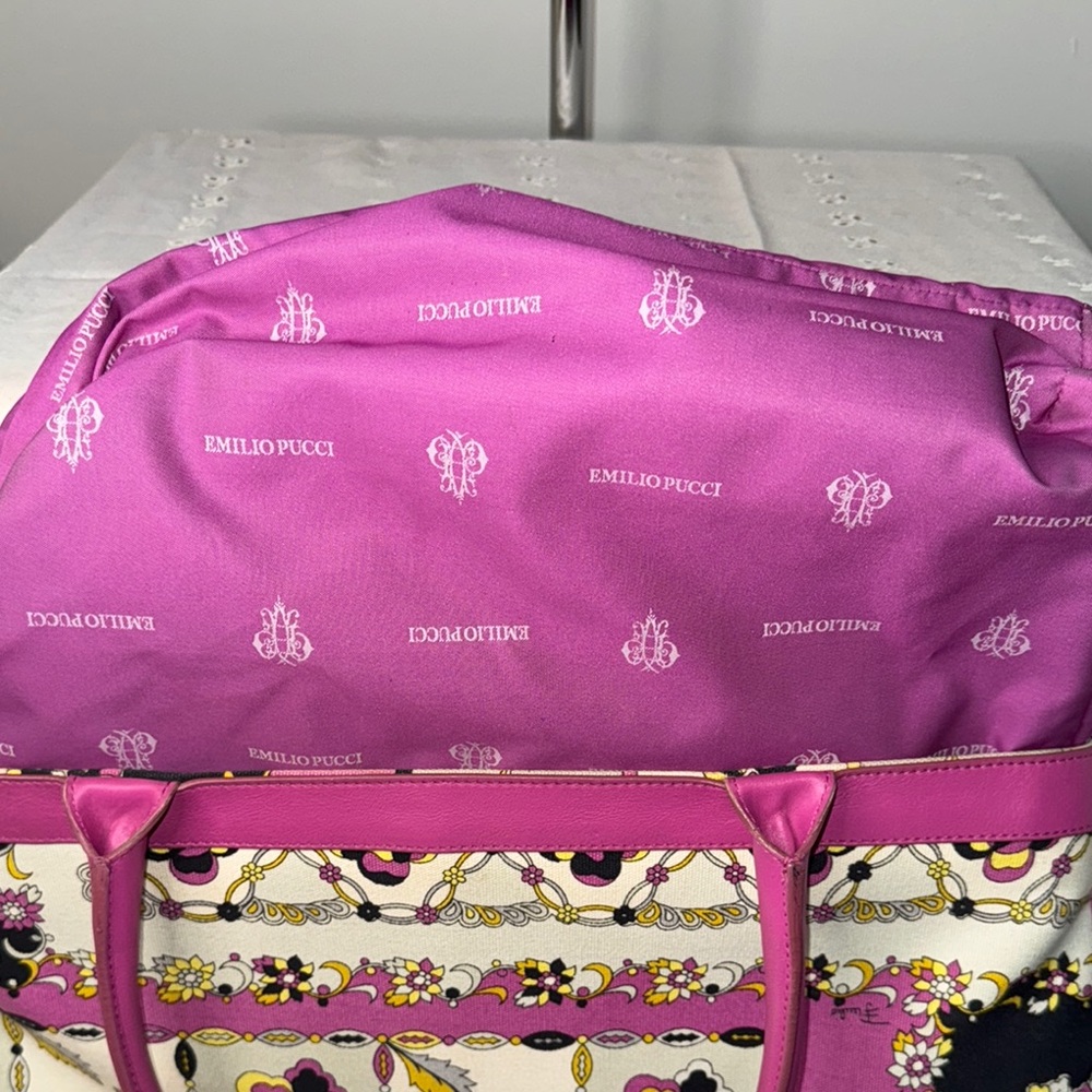 EUC Emilio Pucci Vibrant Pink and Black Tote Bag with Floral Design - Picture 5 of 14